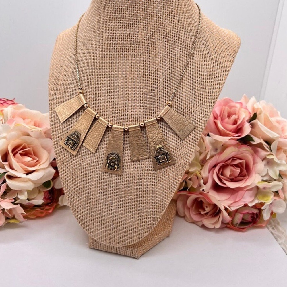 Vintage Gold Tone Panel Charm Necklace - Women's Jewelry
